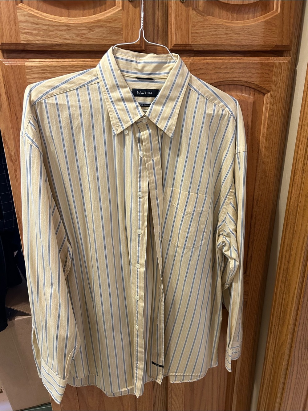 Nautica Men's Yellow and Blue Striped Button-Down Shirt. XXL